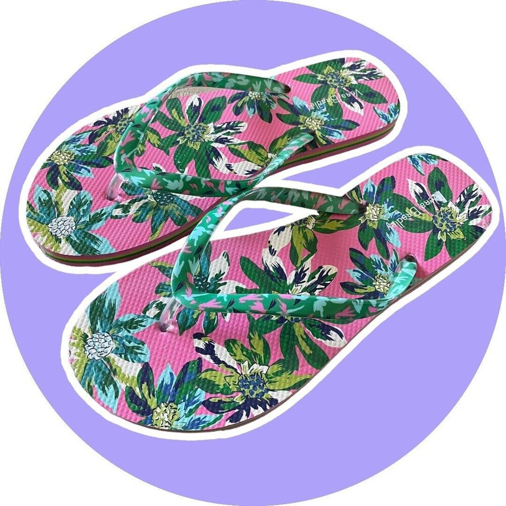Vera Bradley Tropical Floral Flip Flop Sandal Flat Shoe Pink Size M 7 8 NWOT - Picture 2 of 5